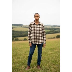 Recess Womens Plaid Flannel‎ Button Up Long Sleeve Shirt Large Cozy